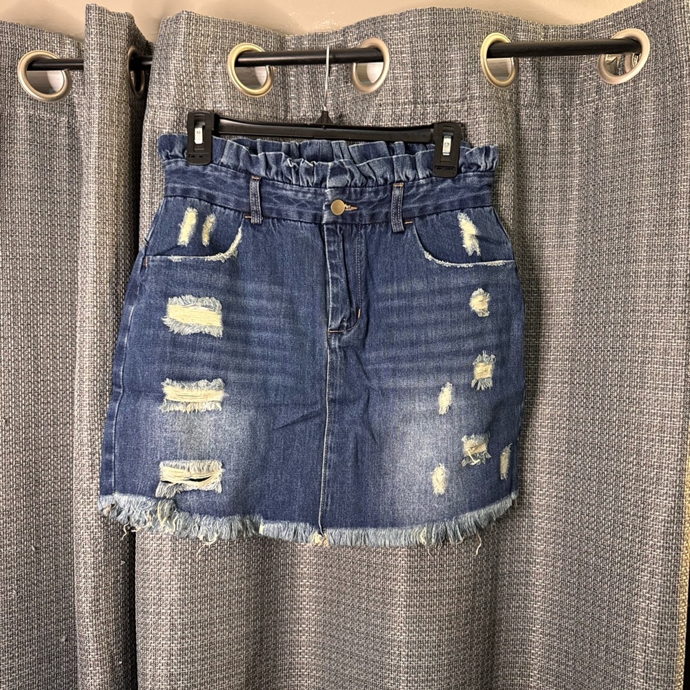 Hayden Los Angeles Distressed Paper Bag Denim Mini Skirt